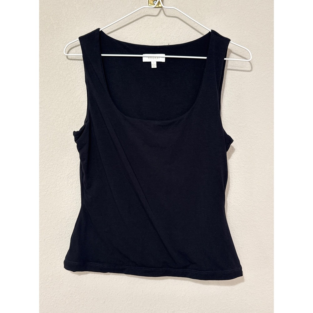Kookai Tank Top Women Size 2 Black Scoop Neck Cotton Blend Sleeveless